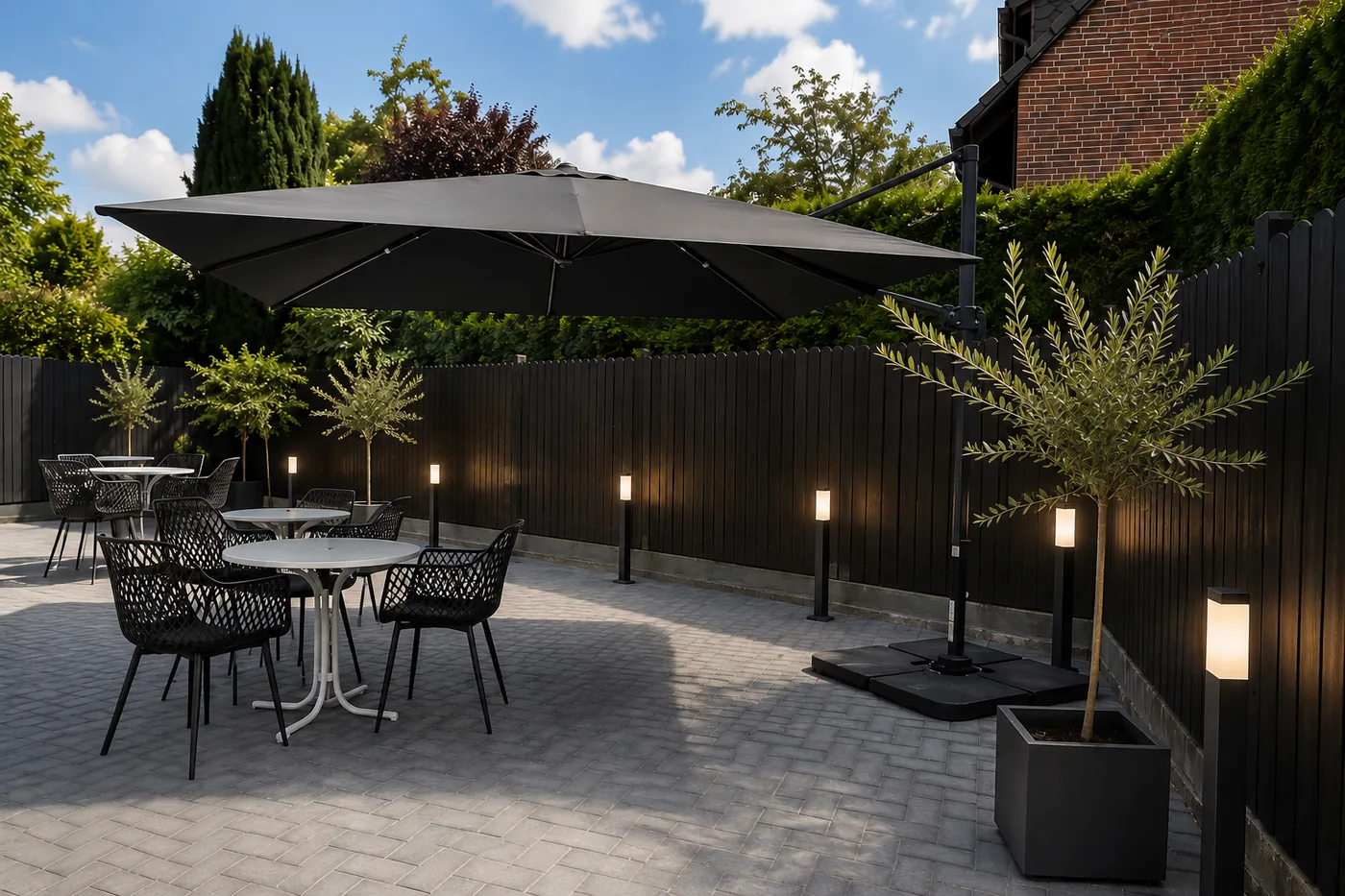 Außenbereich mit Terrasse und Sitzplätzen am MH Hotel Salzgitter in Salzgitter
